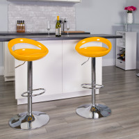 Flash Furniture Contemporary Yellow Plastic Adjustable Height Bar Stool with Chrome Base CH-TC3-1062-YEL-GG